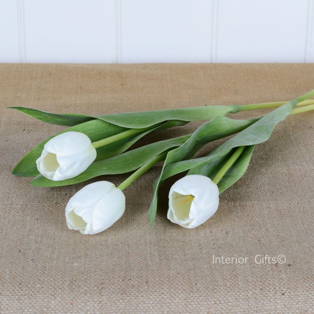 Faux Silk Tulips in White - 3 Stems