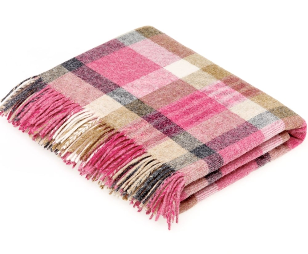 BRONTE by Moon Melbourne Pink Check Throw Pure New Shetland Wool
