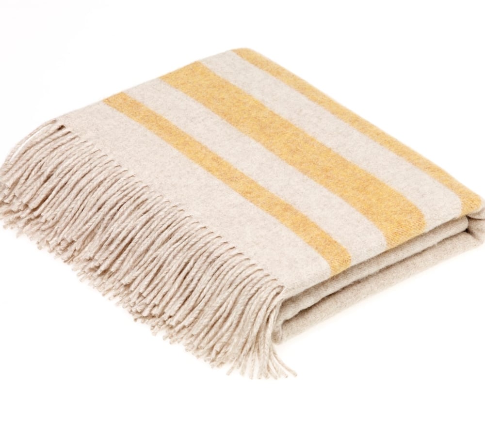 BRONTE by Moon Seville Cream with Gold Stripe Throw Luxury Wool Mix