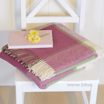 Tweedmill Multi Check Soft Pink, Green & Cream Pure New Wool Throw Blanket