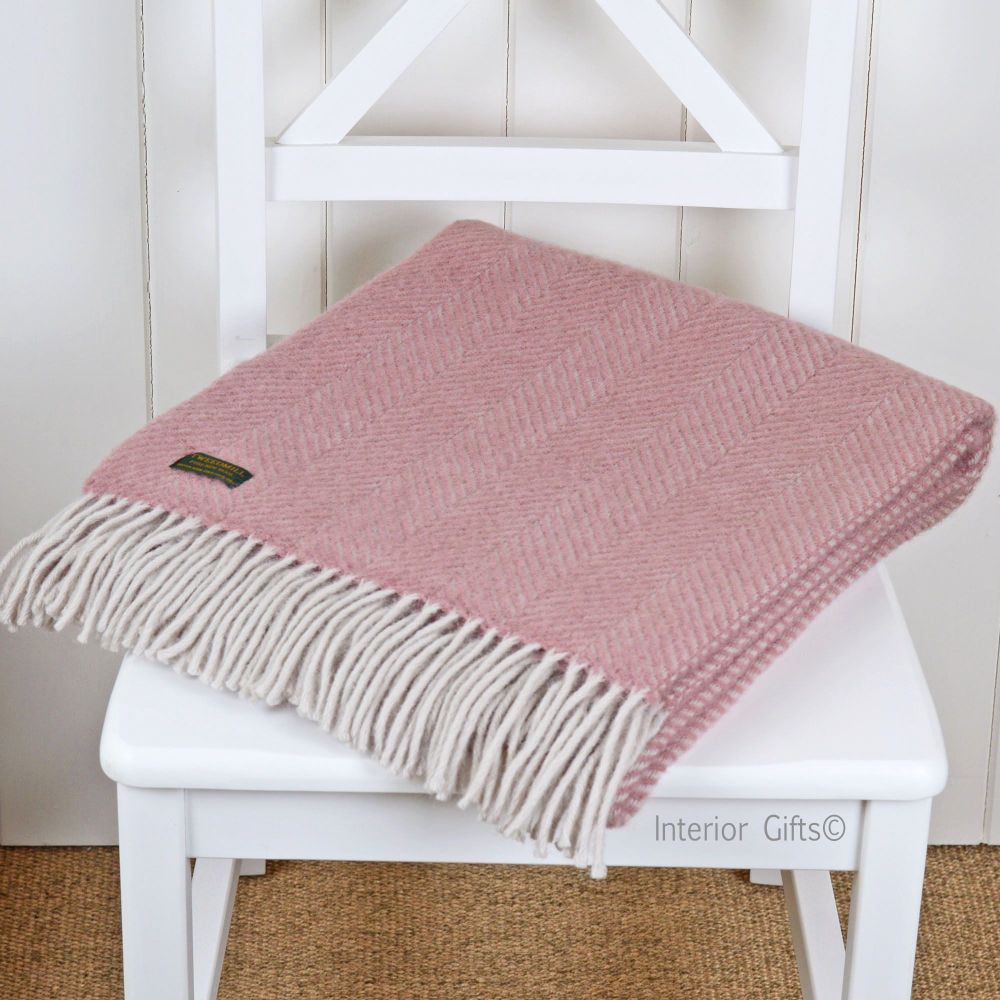 Tweedmill Knee Rug, Small Blanket or Throw in Dusky Pink & Pearl Herringbon