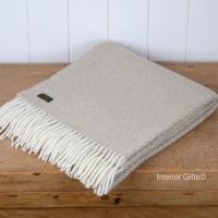 Tweedmill Beige Oatmeal Honeycomb Knee Rug or Small Blanket Throw Pure New Wool