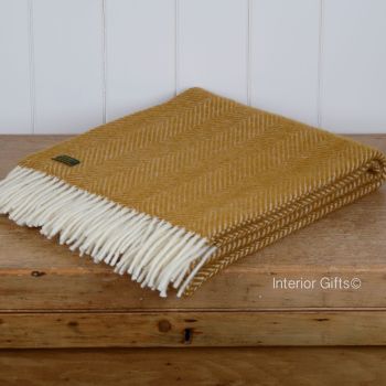 Tweedmill Antique Gold / Mustard Herringbone Knee Rug or Small Blanket Throw Pure New Wool