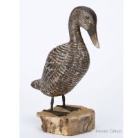 Archipelago Female Eider Duck Wood Carving on Aged Natural Wooden Base