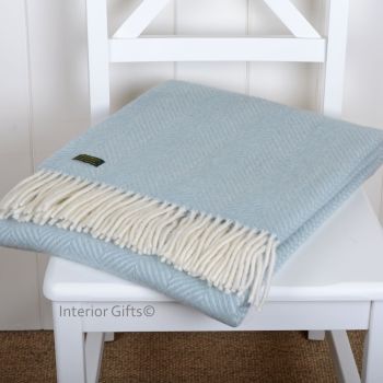 Tweedmill Duck Egg Blue Herringbone Knee Rug or Small Blanket Throw Pure New Wool