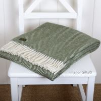 Tweedmill Olive Green Herringbone Knee Rug or Small Blanket Throw Pure New Wool