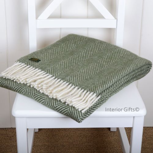 Knee Rug in Olive Green herringbone Small Throw or Knee Rug pure new