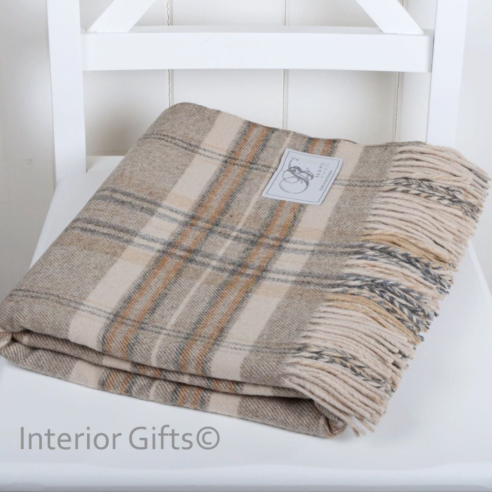 BRONTE by Moon Country Check Natural Throw in supersoft Merino Lambswool