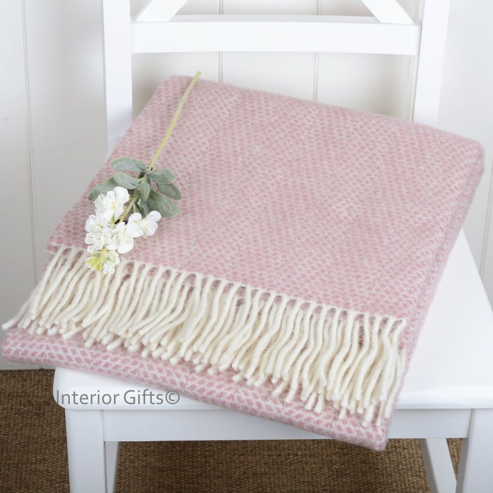 Knee Rug, Small Blanket or Throw in Dusky Pink Honeycomb Pure New Wool