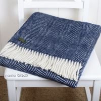 Tweedmill Navy Blue Herringbone Knee Rug or Small Blanket Throw Pure New Wool