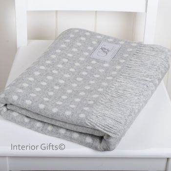 BRONTE by Moon Silver Grey & Cream Classic Spot Throw in Supersoft Merino Lambswool 