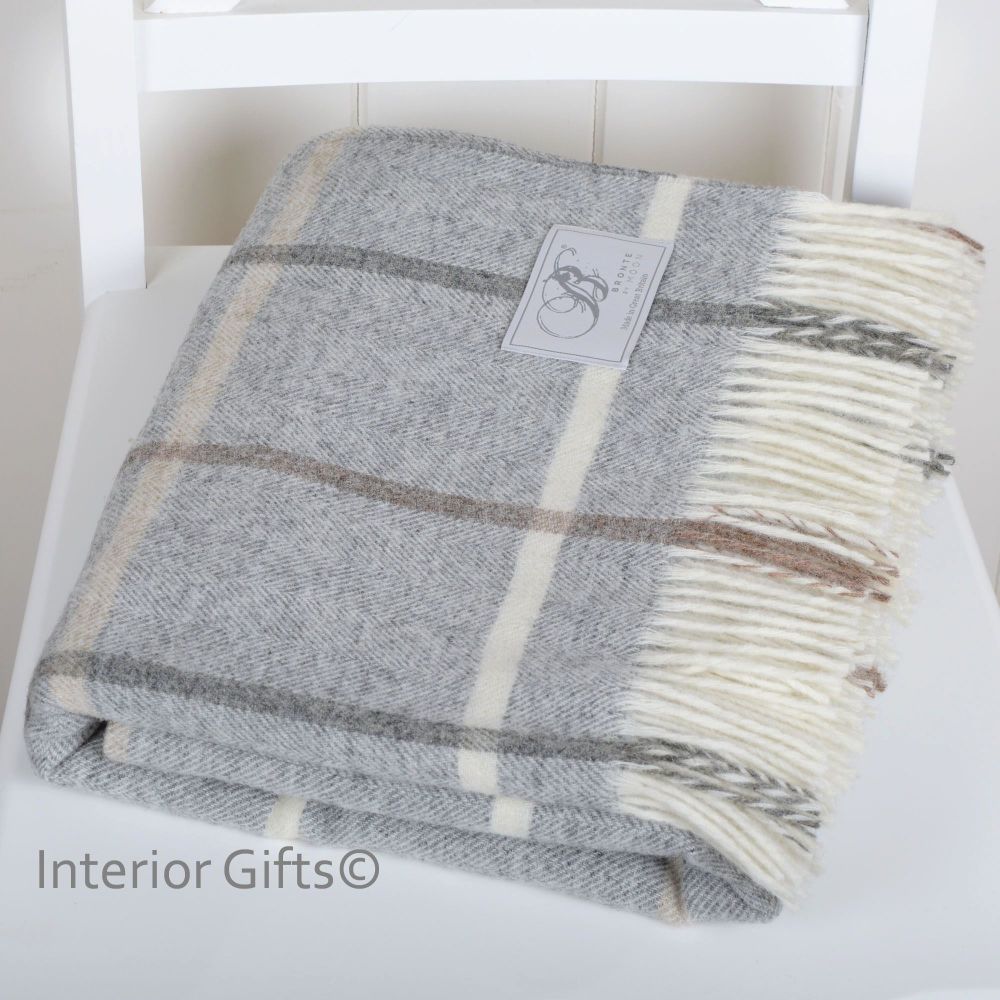 BRONTE by Moon Grey Windowpane Throw in 100% Shetland Pure New Wool