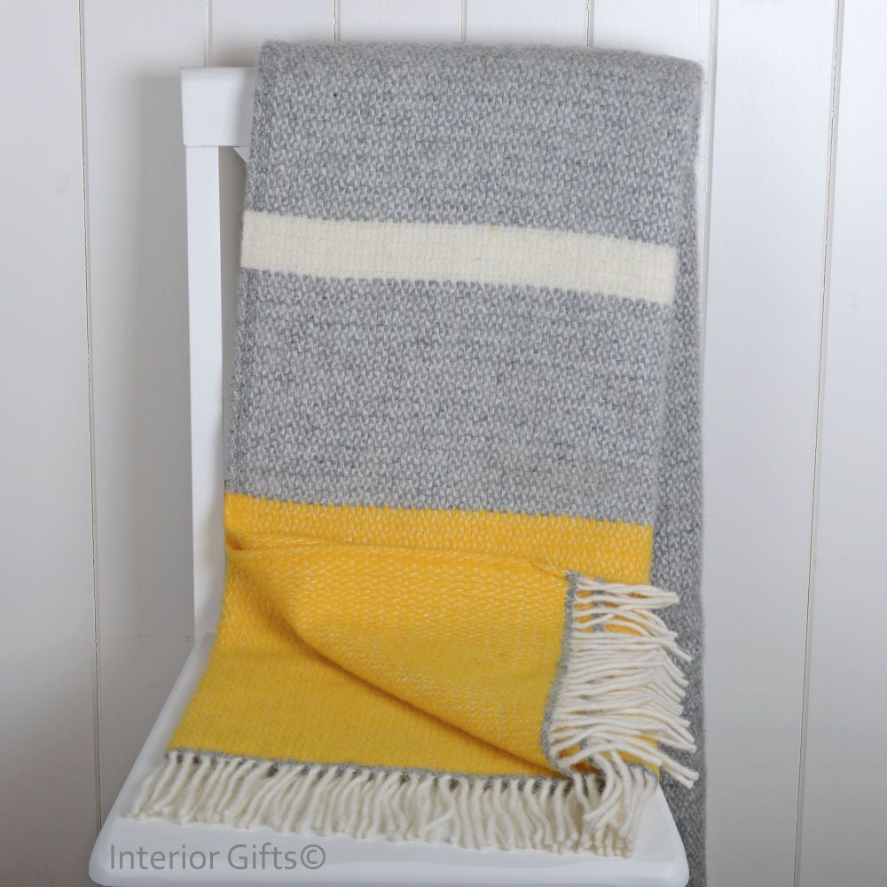 Tweedmill Lemon Yellow & Grey Colour Band Pure New Wool Throw