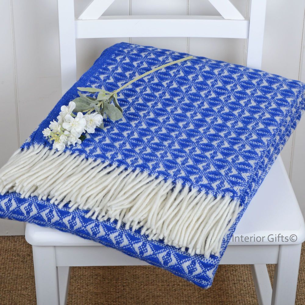 Tweedmill Royal Blue & Cream Throw Blanket Pure New Wool 
