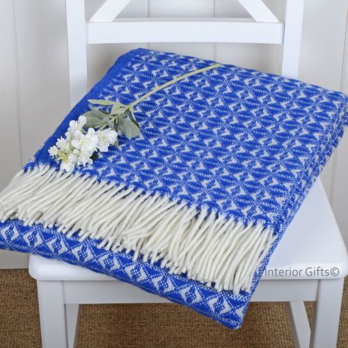 Tweedmill Royal Blue & Cream Throw Blanket Pure New Wool