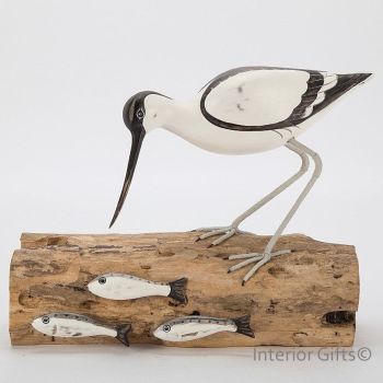 Archipelago Avocet Fishing Bird Wood Carving