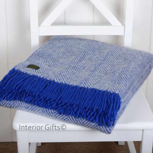 Tweedmill Royal Blue & Silver Herringbone Pure New Wool Throw Blanket