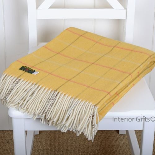Tweedmill Merino Lambswool Soft Yellow Gold Check Throw
