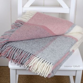 Tweedmill Multi Check Dusky Pink & Silver Grey Knee Rug or Small Blanket Pure New Wool