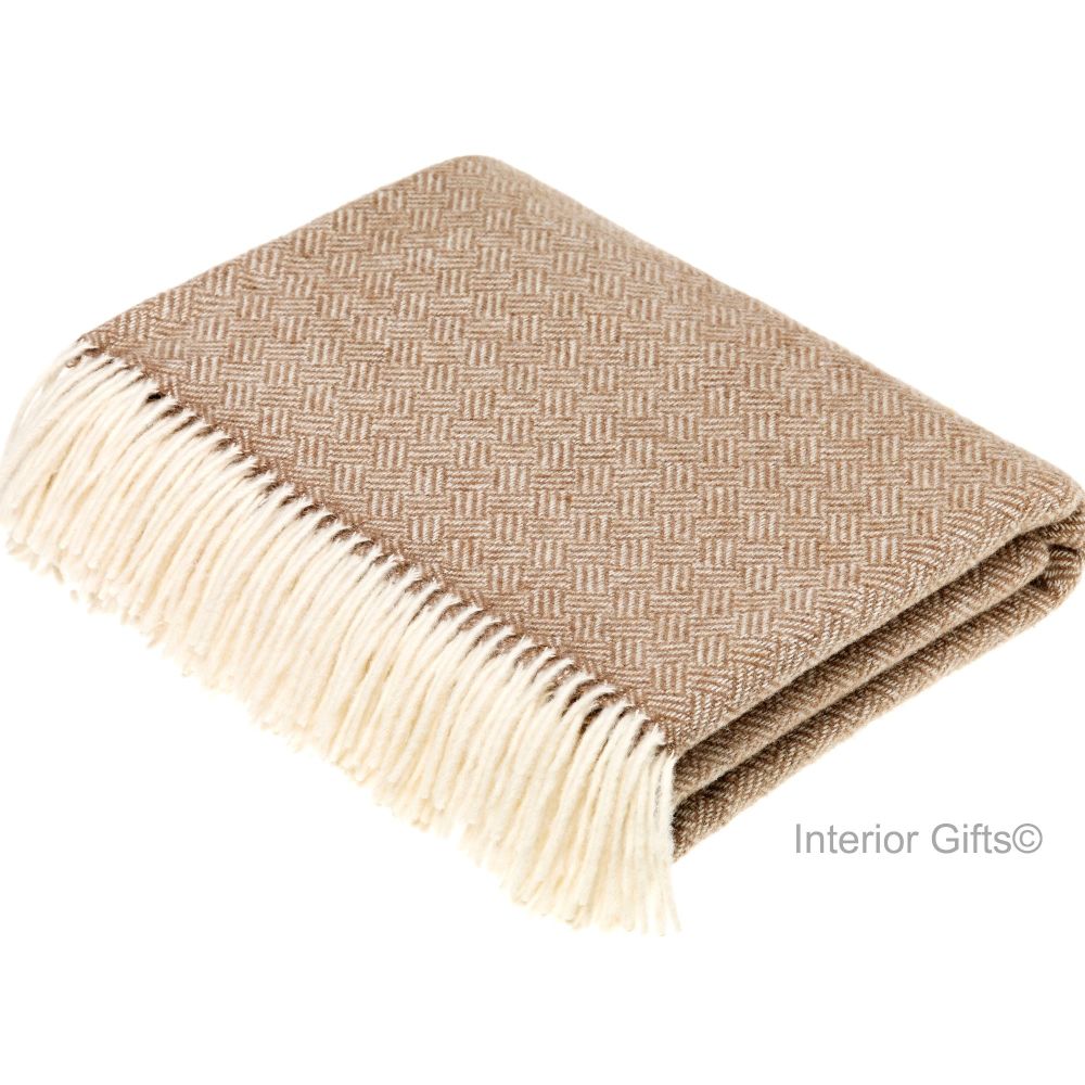 BRONTE by Moon Parquet Camel & Cream Throw in Supersoft Merino Lambswool 