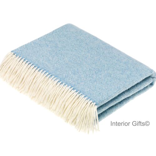 BRONTE by Moon Parquet Aqua Blue & Cream Throw in Supersoft Merino Lambswoo
