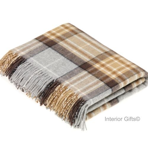 BRONTE by Moon Beige & Grey Check Throw in Supersoft Merino Lambswool