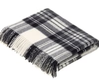 BRONTE by Moon Charcoal Grey & Cream Check Throw in Supersoft Merino Lambswool