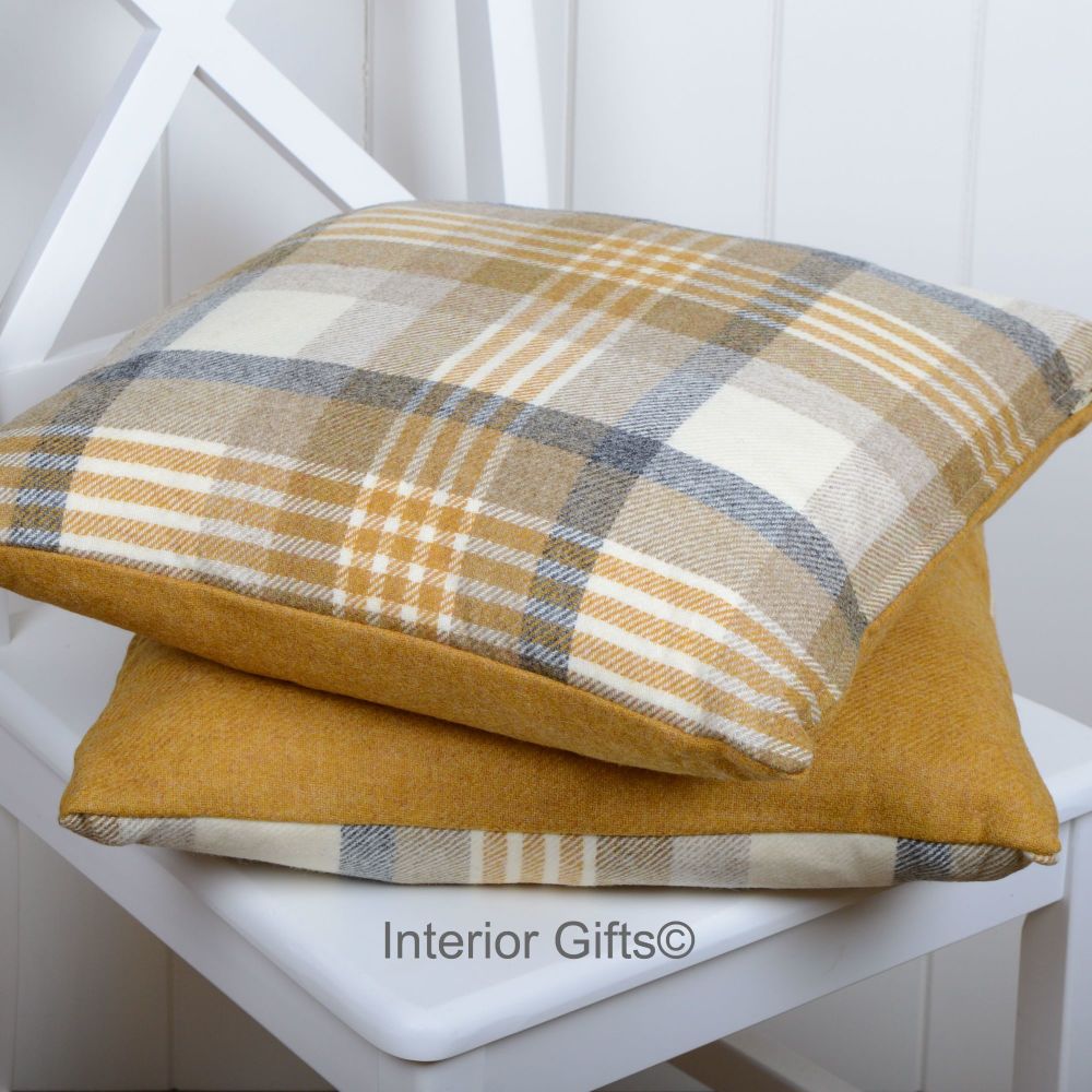BRONTE by Moon Cushion - Gold Melbourne Check Shetland Wool