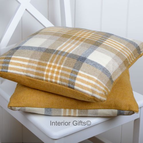 BRONTE by Moon Cushion - Gold Melbourne Check Shetland Wool