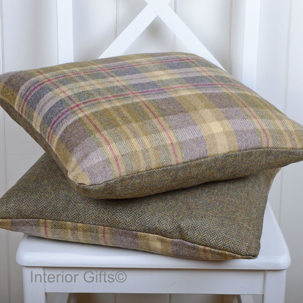 BRONTE by Moon Cushion - Glen Coe Heather & Olive Check Shetland Wool