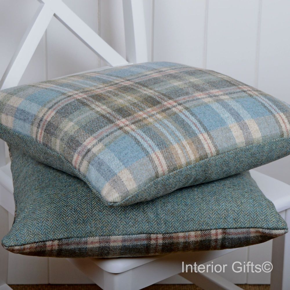 BRONTE by Moon Cushion - Glen Coe Aqua Check Shetland Wool