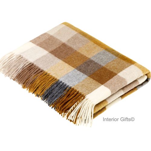 BRONTE by Moon Harlequin Gold & Beige Throw in supersoft Merino Lambswool