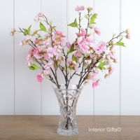 Faux Silk Cherry Blossom Spray in Medium Pink - Three Stems 48 cm