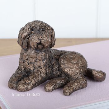 KOKO LABRADOODLE Lying Frith Bronze Sculpture by Adrian Tinsley