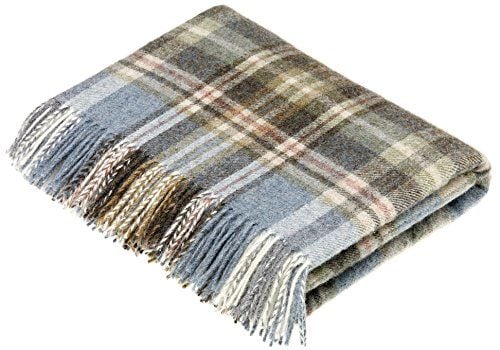 BRONTE by Moon Glen Coe Aqua Check Throw Pure New Shetland Wool