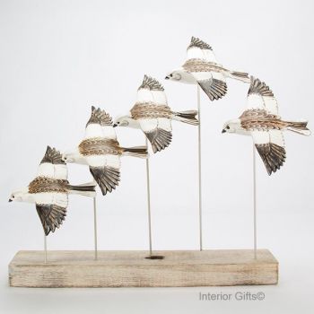 Archipelago 'Snow Bunting Flock' Five Snow Bunting Birds Wood Carving