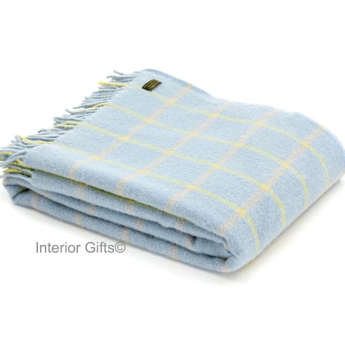 Tweedmill Duck Egg Blue Classic Check Windowpane Pure New Wool Throw Blanke