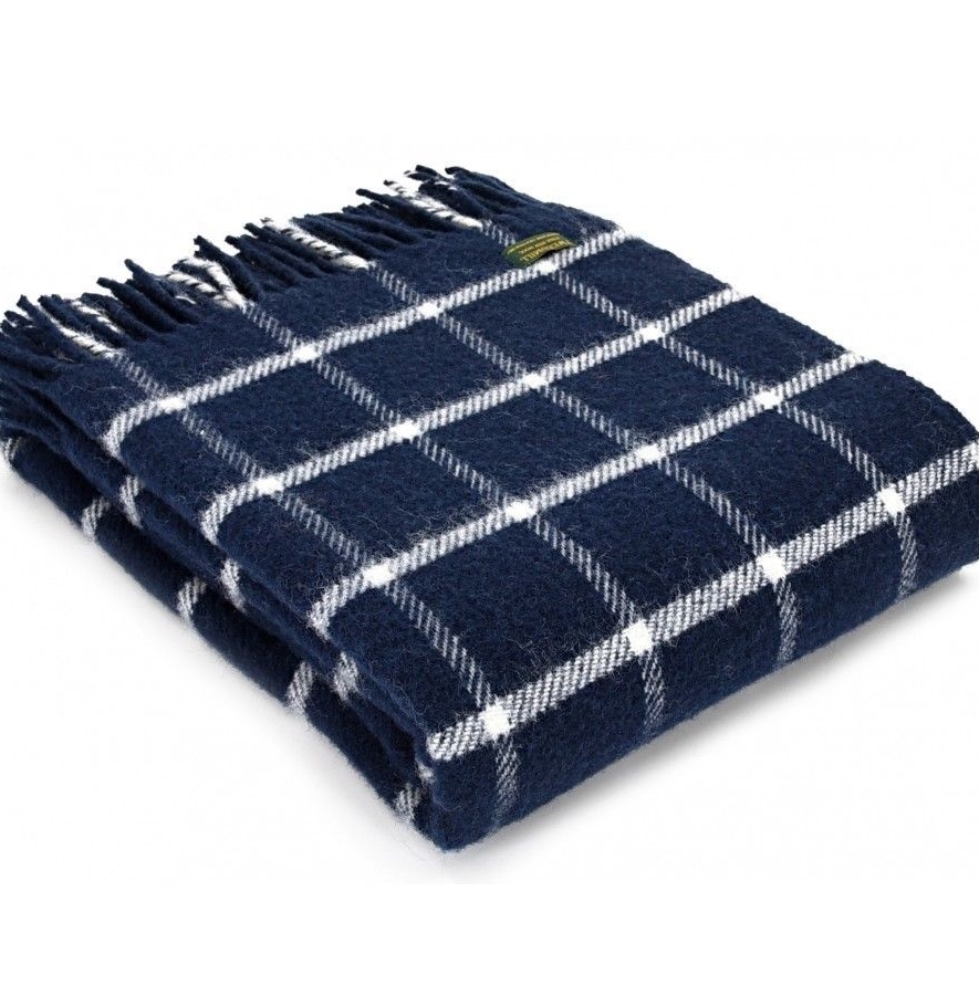 Tweedmill Navy & Chalk Classic Check Windowpane Pure New Wool Throw Blanket