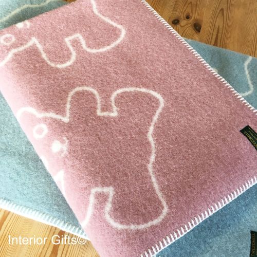 Children's / Baby Blanket - Dusky Pink Teddy Bear Pure New Wool