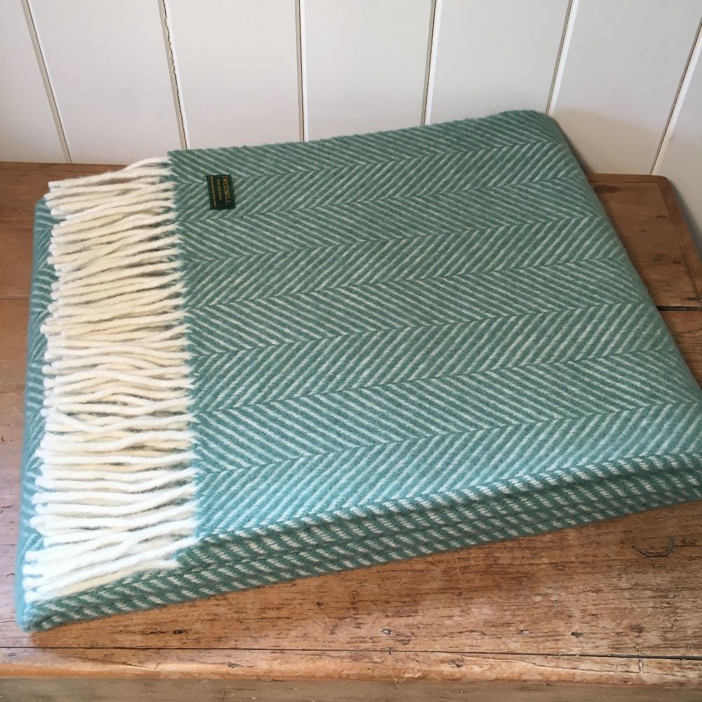 Tweedmill Aqua Green Herringbone Knee Rug or Small Blanket Throw Pure New W