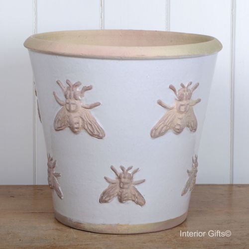 Rustic Bee Embossed Plant Pot Handmade in Antique/Chalk - Large
