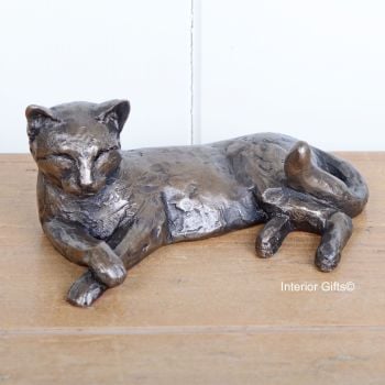 Tinkerbelle Cat Lying Frith Bronze Sculpture by Paul Jenkins