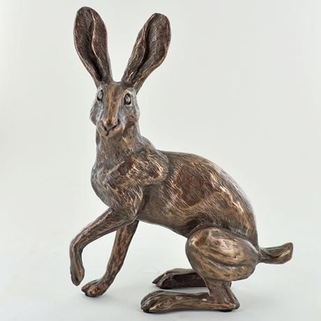 Alert Sitting Hare Cold Cast Bronze Sculpture by Harriet Glen