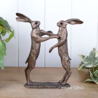 Howard & Hilda Pair Boxing Hares Frith Bronze Sculpture by Paul Jenkins