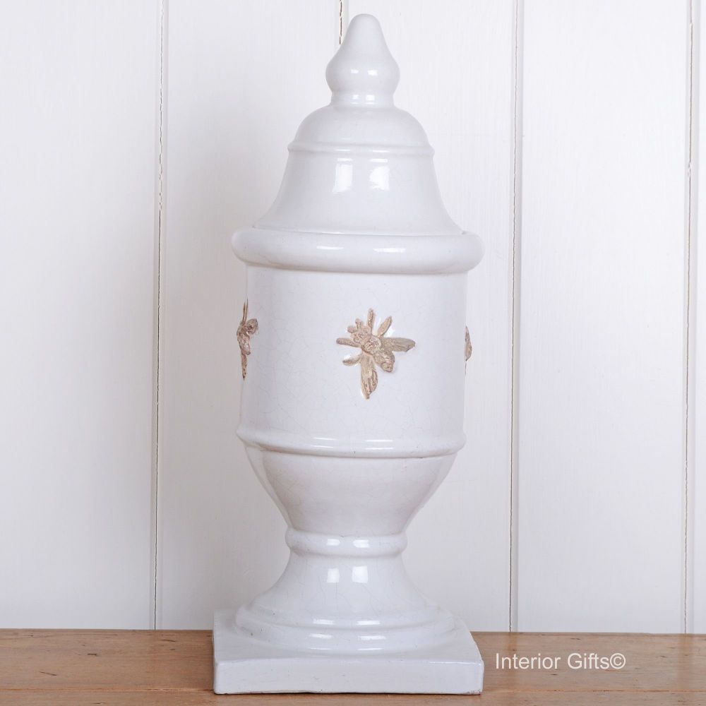 Large Candle Holder Urn Or Flower Vase With Bee Friendly Embossed