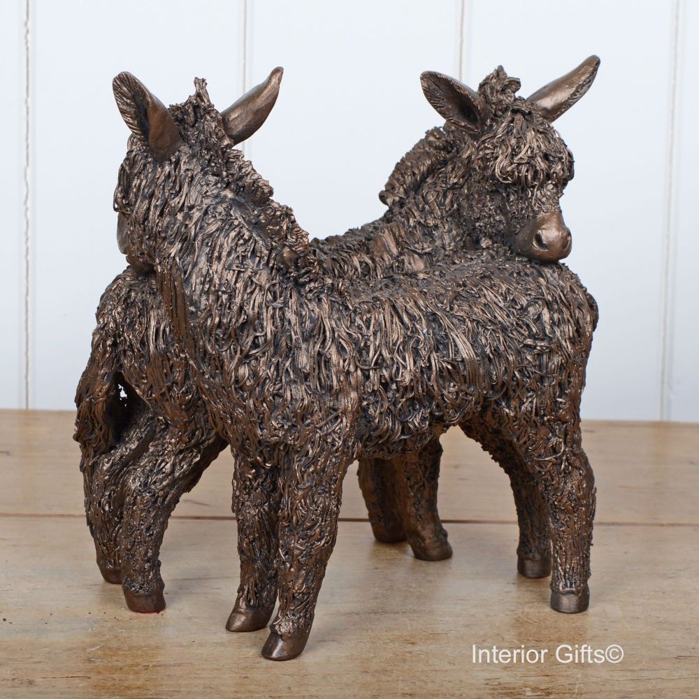 FRIENDLY DONKEYS Grooming / Standing Frith Bronze Sculpture by Veronica Bal