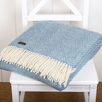 Tweedmill Lagoon Blue Honeycomb Weave Pure New Wool Throw Blanket