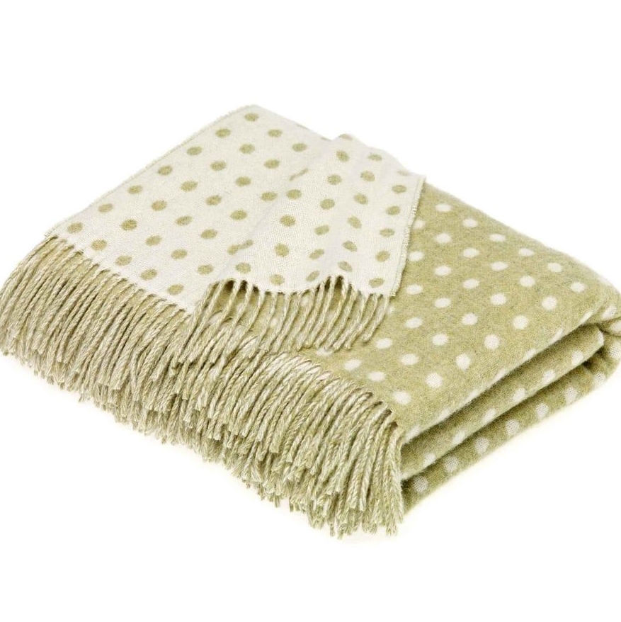 BRONTE by Moon Light Green & Cream Classic Spot Throw in Supersoft Merino L