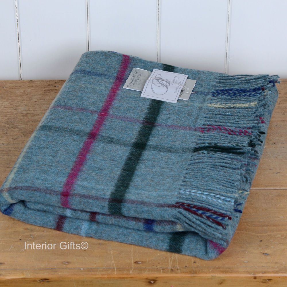 BRONTE by Moon Country House Check Blue Throw in supersoft Merino Lambswool