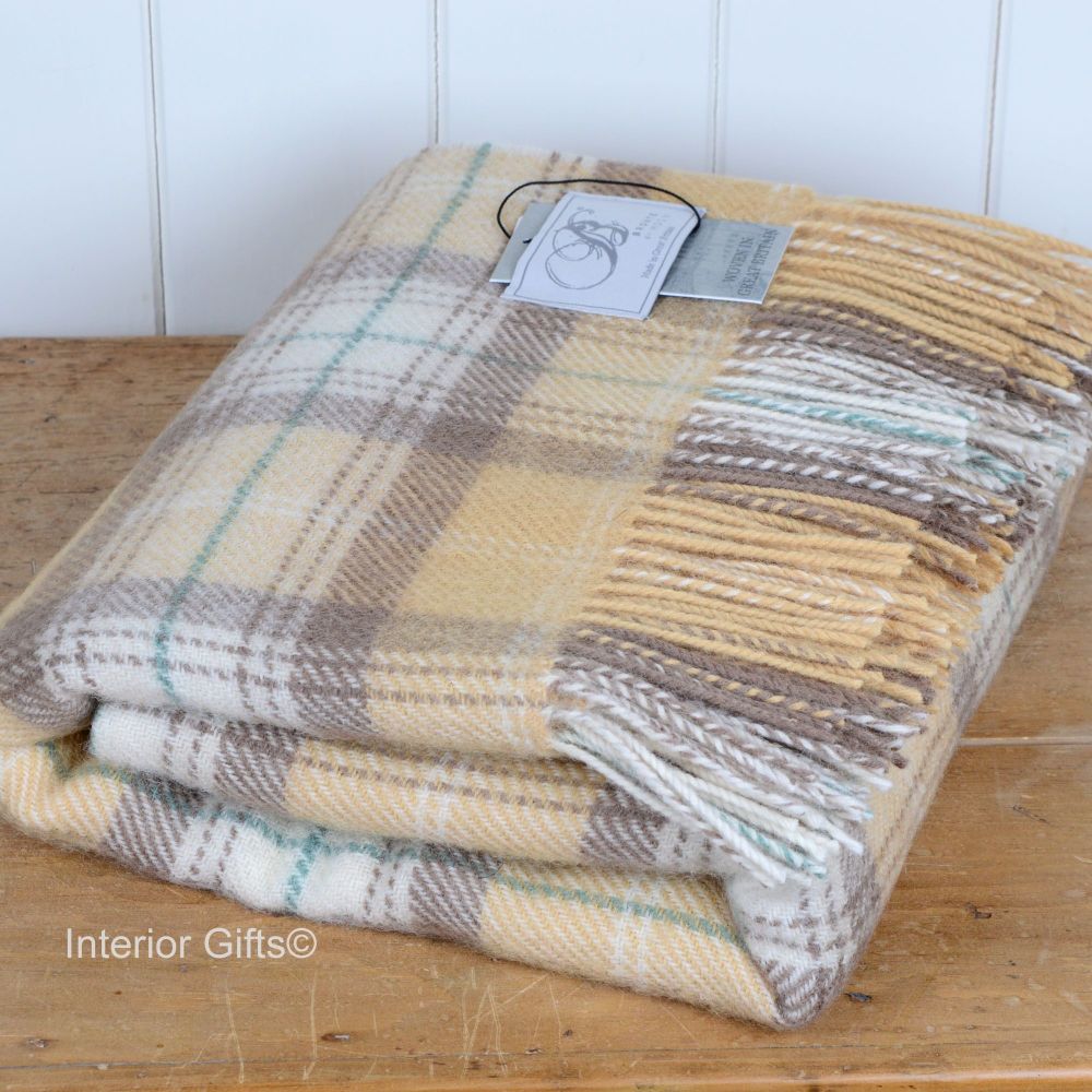 BRONTE by Moon Honey Beige Skye Check Throw in 100% Shetland Pure New Wool